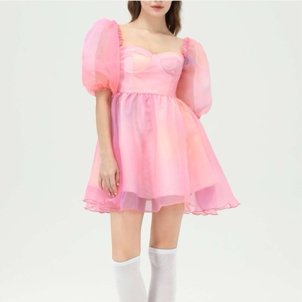 Cider Heart on Fire Mini Dress XL NWT Pink Orange Gradient Puffy Short Sleeves
